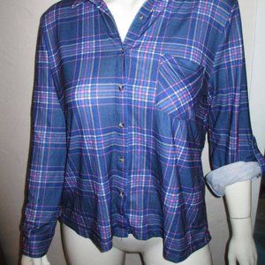 NEW XL Size Flannel womens top, warm, new, stretchy blue